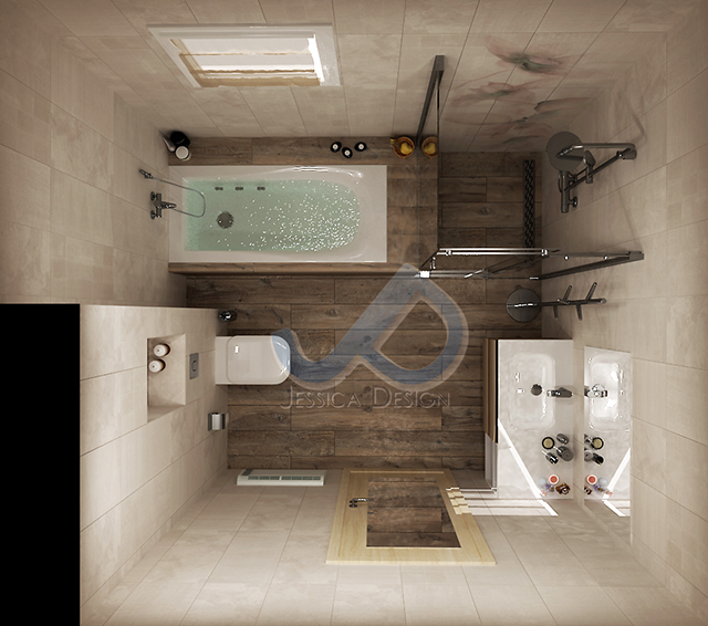 План на банята с вана и душ-кабина
